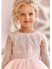 Dusty Pink Lace Tulle Sheer Back Flower Girl Dress